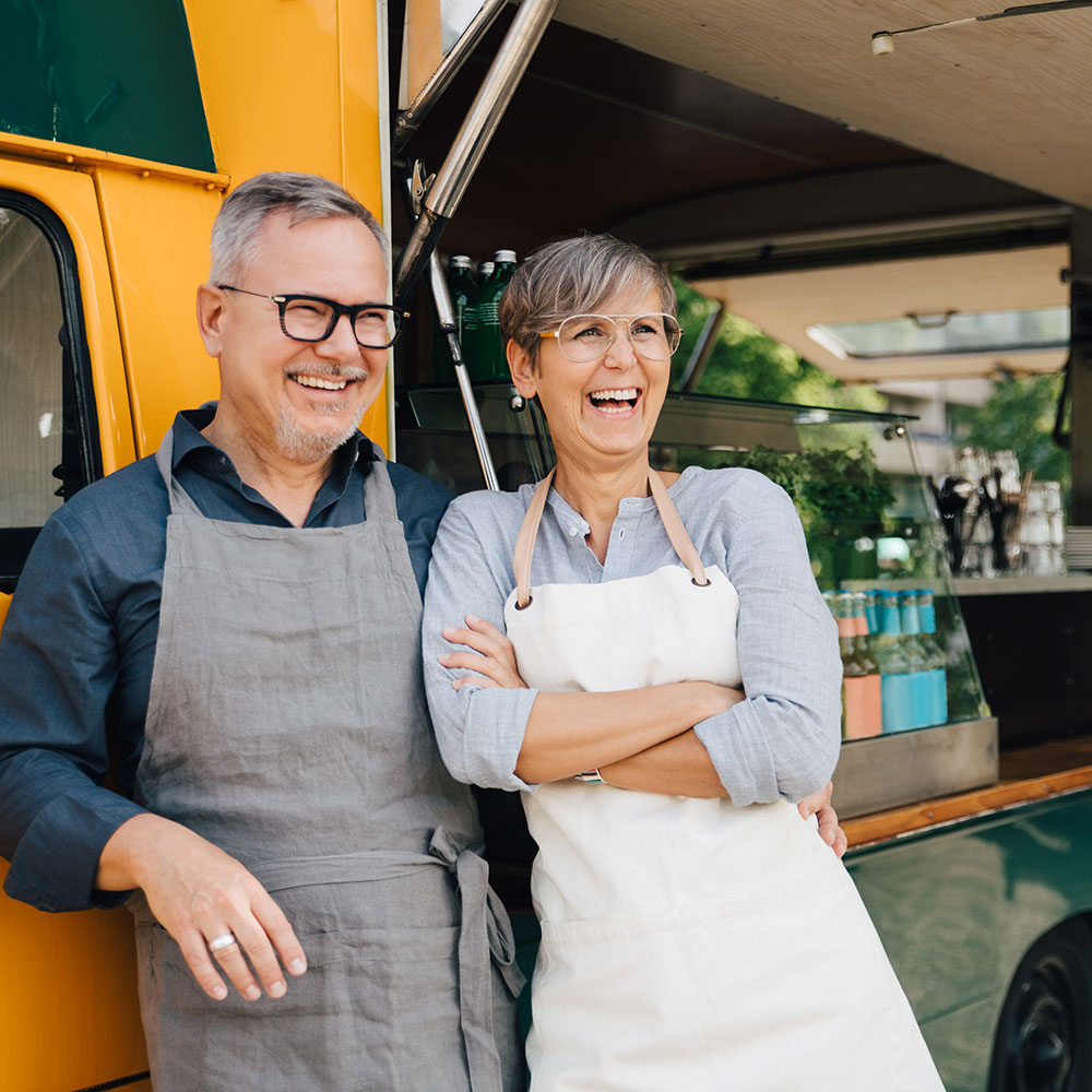 Man and woman outside a food truck