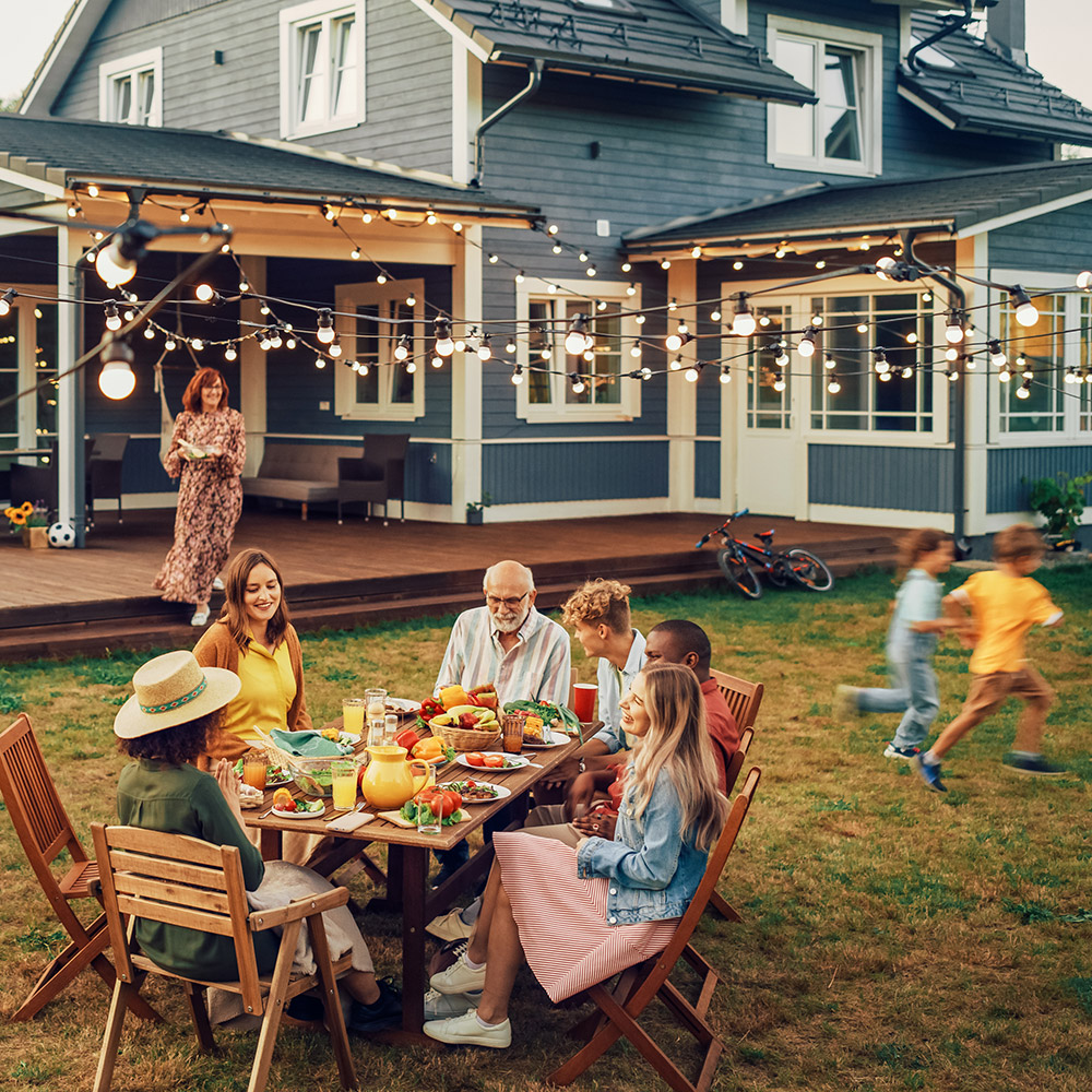 family at outside bbq