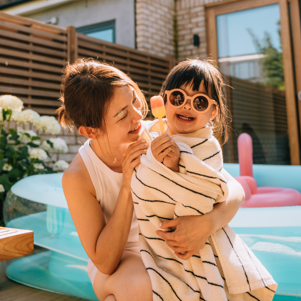 Happy family pool party
