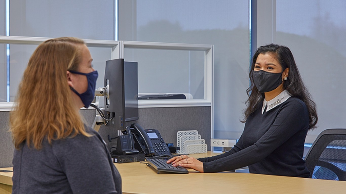 Two woman talking in the occu branch