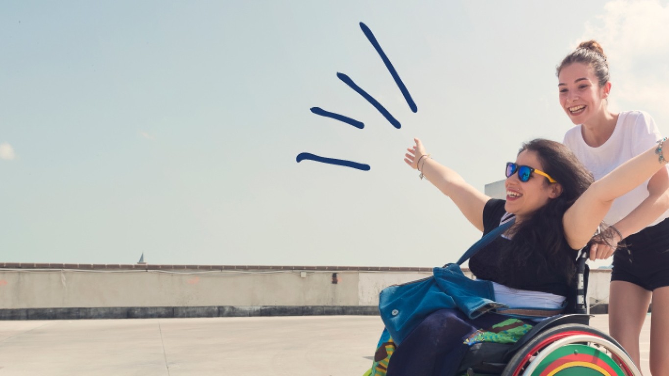 Happy woman in wheel chair