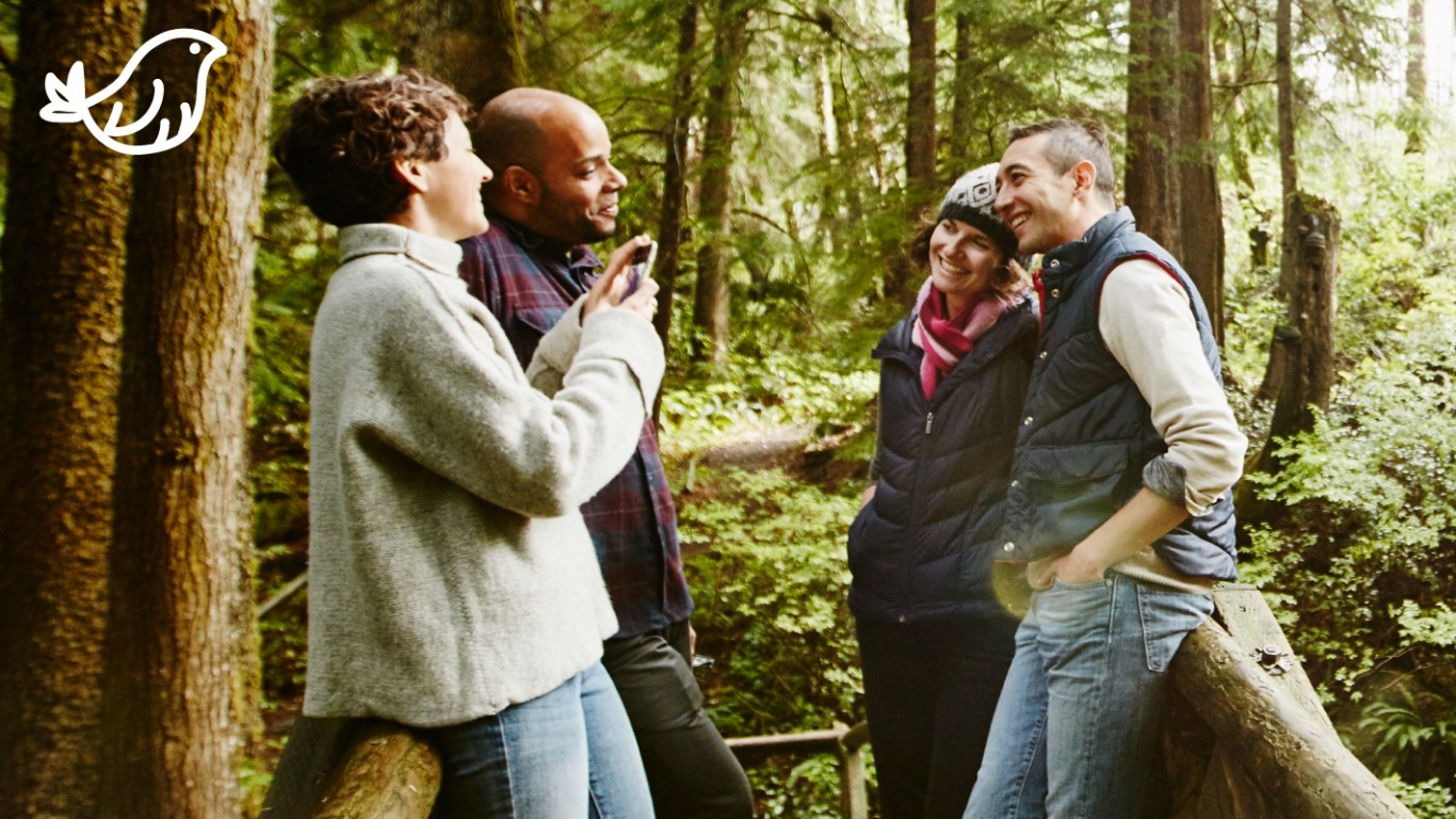Friends hiking and taking photos