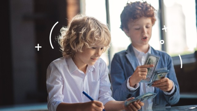 Mom teaching son about money