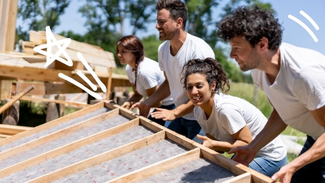 People building house