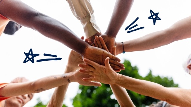 All hands in the middle with doodles. 