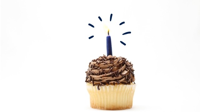 Cupcake with a birthday candle.