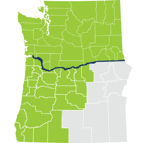 Map of qualifying counties in Oregon and Washington