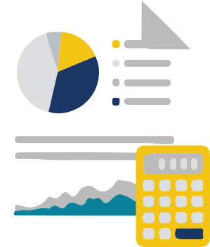 A spreadsheet with a calculator in front