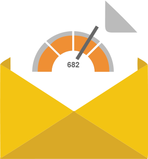 Credit score report popping out of an envelope