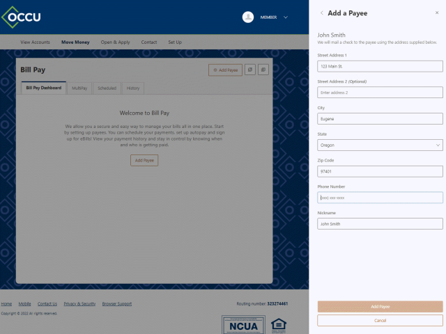 Digital banking add payee