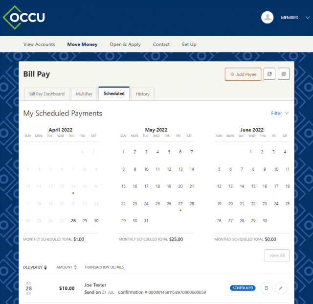 Bill pay schedule 