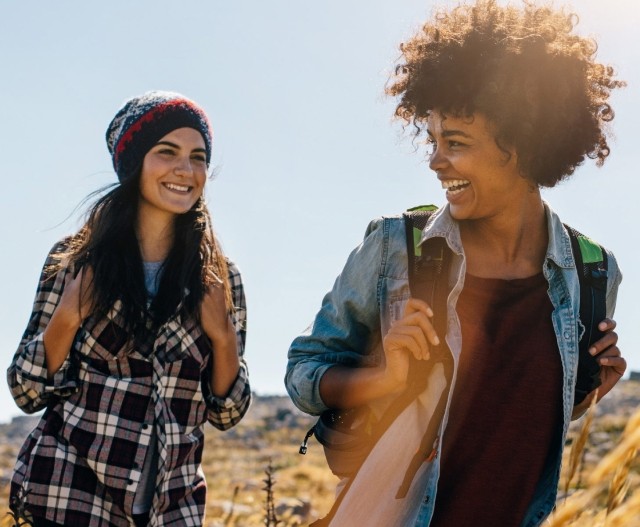 young adult women hiking